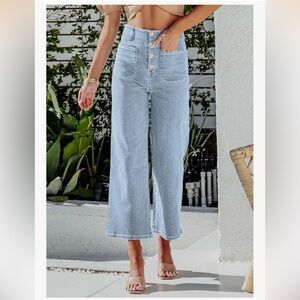 Sidefeel Wide Leg Cropped Button Fly Jeans Spring Lightweight Size 12